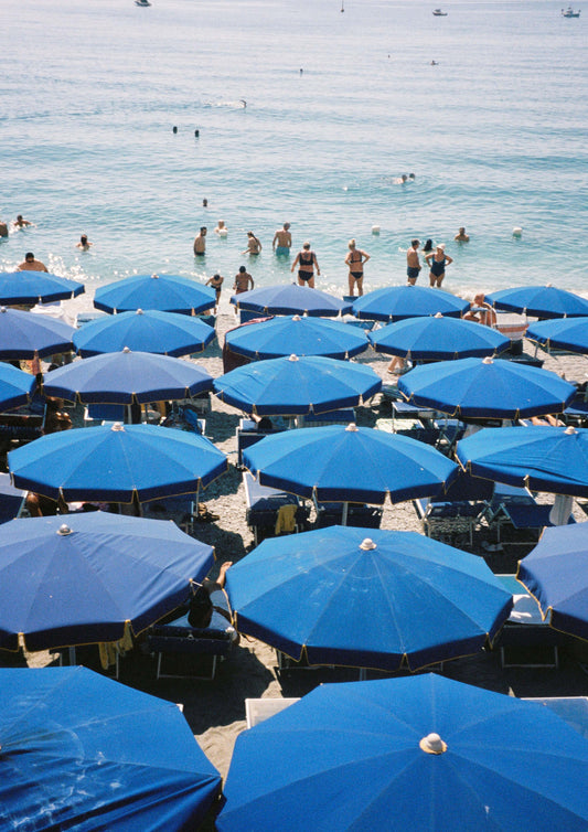 Fine art photograph titled “Blu Mediterraneo,” showcasing the deep, vivid blues of the Mediterranean Sea under a clear sky. This minimalist seascape captures the essence of southern Europe’s coastal serenity—perfect for calming, nautical, or contemporary interior design.